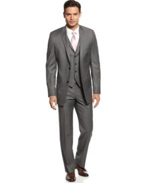 Alfani Red Jacket Mid-grey Stepweave Slim Fit