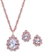 Charter Club Rose Gold-tone Crystal Pendant Necklace & Stud Earrings