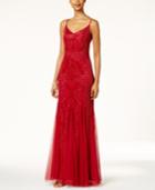 Adrianna Papell Beaded Pleated A-line Gown