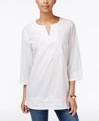 Charter Club Embroidered Three-quarter-sleeve Tunic, Only At Macy's