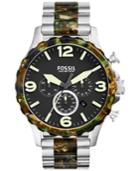 Fossil Men's Chronograph Nate Camouflage And Stainless Steel Bracelet Watch 50mm Jr1498