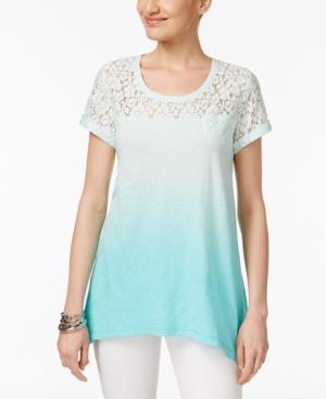 Style & Co Lace-yoke Ombre Top, Only At Macy's