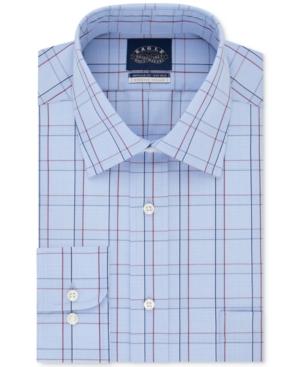 Eagle Men's Classic Fit Non-iron Flex Collar Performance Blue And Burgundy Check Dress Shirt