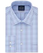 Eagle Men's Classic Fit Non-iron Flex Collar Performance Blue And Burgundy Check Dress Shirt