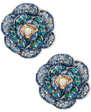 Betsey Johnson Gold-tone Blue Pave Glitter Flower Stud Earrings