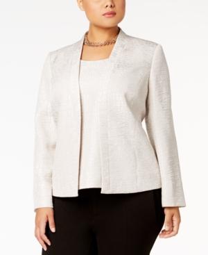 Kasper Plus Size Jacquard Flyaway Jacket