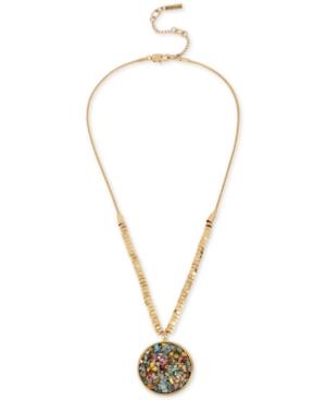 Kenneth Cole New York Gold-tone Beaded Stone Chip Disc Pendant Necklace