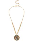 Kenneth Cole New York Gold-tone Beaded Stone Chip Disc Pendant Necklace