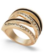 Thalia Sodi Gold-tone Crystal Jet Faux-leather Criss Cross Ring, Only At Macy's