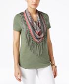 Style & Co. Petite T-shirt With Fringe Scarf, Only At Macy's
