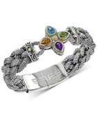 Balissima By Effy Blue Topaz, Peridot, Citrine And Amethyst Braided Tennis Bracelet In Sterling Silver And 18k Gold (3 Ct. T.w.)