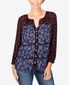 Lucky Brand Cutout Printed Blouse