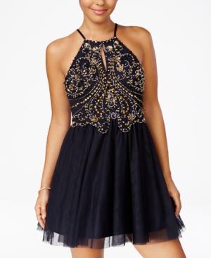 Blondie Nites Juniors' Embellished Tulle Fit & Flare Dress