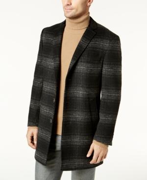 Tallia Men's Black & Gray Plaid Topcoat