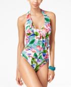 Swim Solutions Cabana Printed Ruffled Tummy-control One-piece Swimsuit Women's Swimsuit