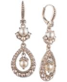 Marchesa Gold-tone Cubic Zirconia & Imitation Pearl Double Drop Earrings