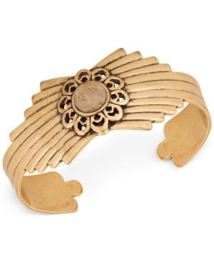 Lucky Brand Gold-tone Flower Embellished Cuff Bracelet