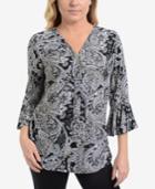 Ny Collection Pleated Bell-sleeve Top