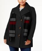 London Fog Plus Size Double-breasted Peacoat With Scarf