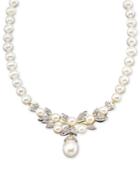 14k Gold Necklace, Cultured Freshwater Pearl And Diamond (3/8 Ct. T.w.)