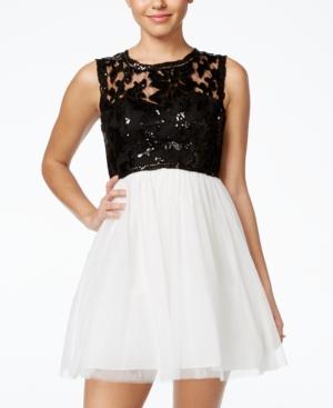 Sequin Hearts Juniors' Embellished Open-back A-line Dress