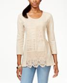 Jm Collection Three-quarter-sleeve Crochet Tunic, Only At Macy's