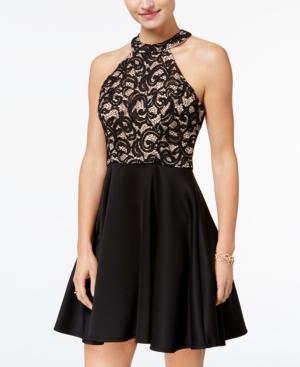 B Darlin Juniors' Strappy Lace Halter Fit & Flare Dress