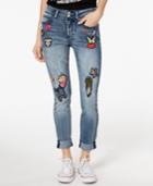 Indigo Rein Juniors' Embroidered Cuffed Skinny Jeans