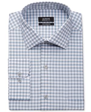 Alfani Men's Big And Tall Classic-fit Mallard Blue Line Gingham Dress Shirt, Only At Macy's