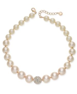 Charter Club Rose Gold-tone Pave & Pink Imitation Pearl Collar Necklace, Created For Macy's