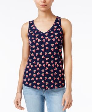 Maison Jules Cotton Printed V-neck Tank Top, Only At Macy's