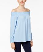 Calvin Klein Smocked Off-the-shoulder Peasant Top