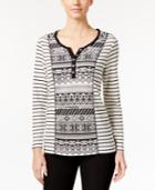 Style & Co. Printed Jacquard Henley Top, Only At Macy's