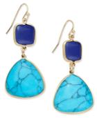 Gold-tone Double Blue Stone Drop Earrings