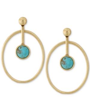 Lucky Brand Gold-tone Blue Stone Orbital Drop Earrings