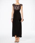 Connected Petite Sequined Lace Faux-wrap Gown