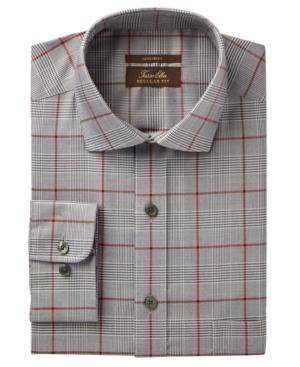 Tasso Elba Men's Regular Fit Non-iron Blue Brown Bold Twill Glen Plaid Dress Shirt, Created For Macy's