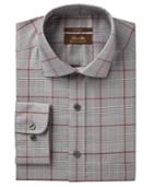 Tasso Elba Men's Regular Fit Non-iron Blue Brown Bold Twill Glen Plaid Dress Shirt, Created For Macy's