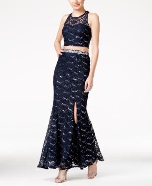 Speechless Juniors' Embellished Lace Two-piece Gown
