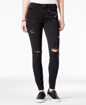 Vanilla Star Juniors' Embroidered Skinny Ankle Jeans