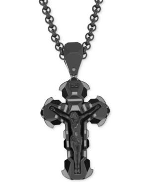 Men's Diamond Accent Crucifix Pendant Necklace In Black Ion-plated Stainless Steel