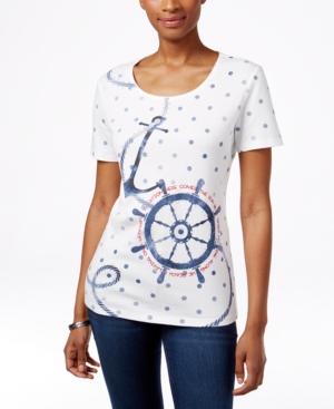 Karen Scott Short-sleeve Nautical-graphic Top, Only At Macy's