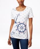 Karen Scott Short-sleeve Nautical-graphic Top, Only At Macy's