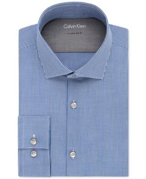 Calvin Klein Men's X Tall Extra-slim Fit Stretch Blue Check Dress Shirt