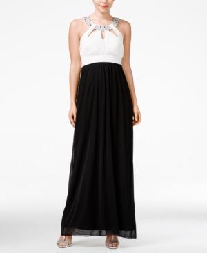 City Studios Juniors' Colorblocked Embellished Halter Dress