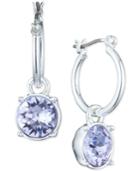 Nine West Silver-tone Lavender Crystal Drop Hoop Earrings