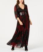 Guess Carole Belted Pleated Floral Chiffon Maxi Dress