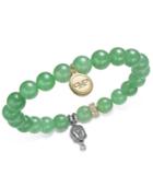 Paul & Pitu Naturally Two-tone Pave, Buddha & Green Agate Beaded Stretch Bracelet