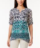 Style & Co. Embellished Printed Tulip Hem Blouse, Only At Macy's