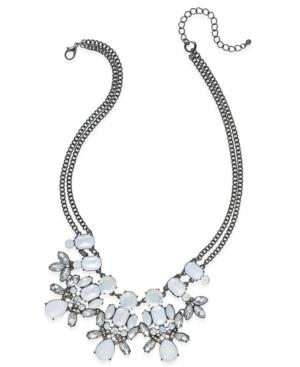 Hematite-tone Double Chain White Stone And Crystal Drama Necklace